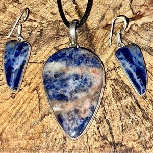 Navy Sodalite Pair of Pendant & Earrings